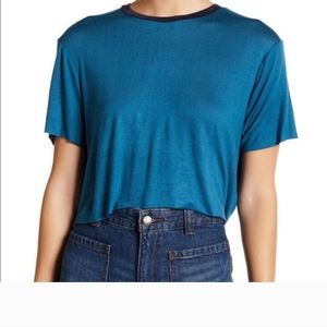 Project Social T blue crop top, Urban Outfitters, raw hem, soft, stretchy, Med
